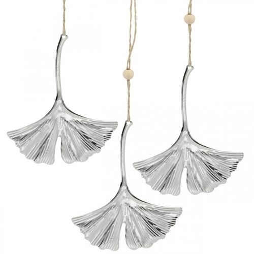 Pendentif décoratif feuille de ginkgo, décoration métal, Avent, décoration automne argent L12cm 12pcs