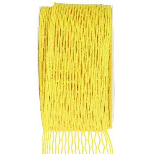 Article Ruban filet, ruban quadrillé, ruban décoratif, jaune, renforcé de fils, 50 mm, 10 m