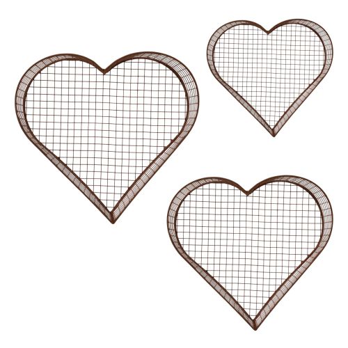 Bol à plantes panier en maille coeur métal rouille 20/24,5/30 lot de 3