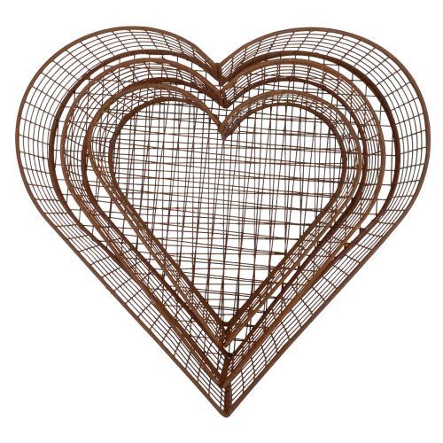Floristik24 Bol à plantes panier en maille coeur métal rouille 20/24,5/30 lot de 3