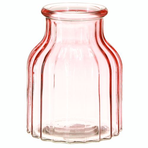 Vase à fleurs en verre teinté rose rétro Ø11cm H14.5cm 2pcs