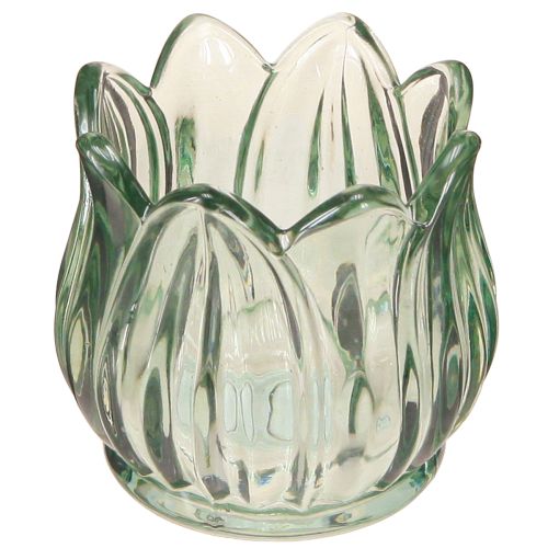 Bougeoir en verre tulipe vert Ø7cm H7cm 2pcs