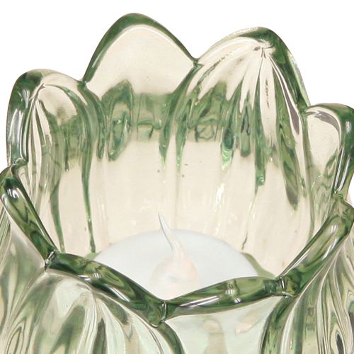 Article Bougeoir en verre tulipe vert Ø7cm H7cm 2pcs