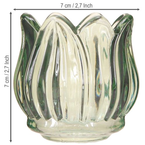 Article Bougeoir en verre tulipe vert Ø7cm H7cm 2pcs