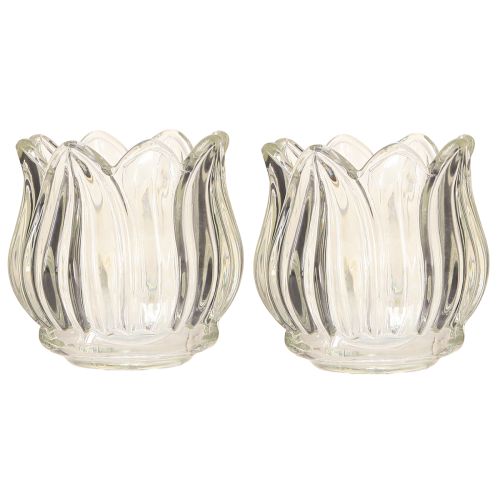 Article Photophore tulipe en verre transparent Ø7cm H7cm 2pcs