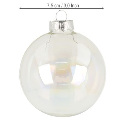 Article Boules de Noël en verre, irisées transparentes, 7,5 cm, 12 pièces