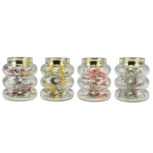 Floristik24 Photophore décoratif en verre à décor sec pour LED H8,5cm 4 pièces