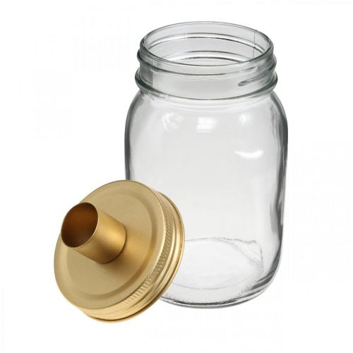 Floristik24 Verre déco avec bougeoir couvercle métal doré Ø8.5cm H16cm 2pcs