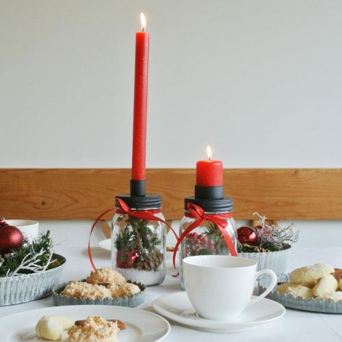 Floristik24 Verre déco avec bougeoir noir décoration de table Ø8.5cm H16cm 2pcs