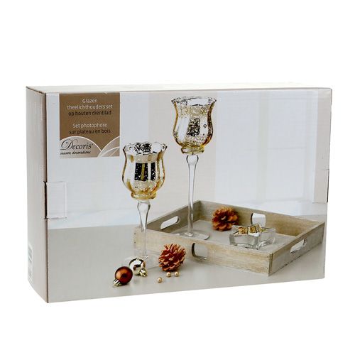 Floristik24 Plateau décoratif avec bougies en verre doré