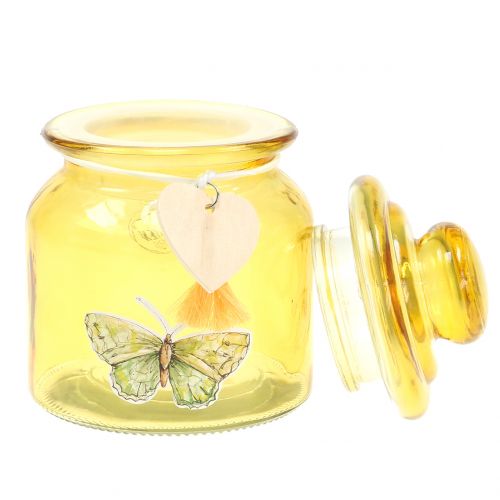 Floristik24 Pot en verre bonbonnière jaune Ø11cm H15.5cm
