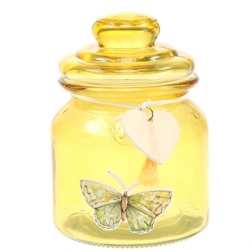 Floristik24 Pot en verre bonbonnière jaune Ø11cm H15.5cm