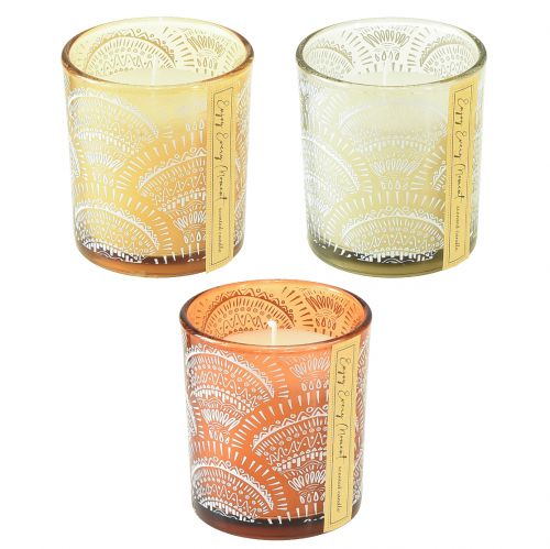 Article Bougies parfumées en verre couvercle bois de santal H8,5cm 3pcs