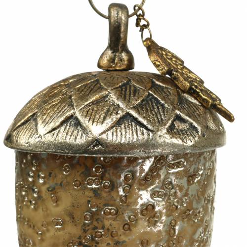 Floristik24 Décorations de sapin de Noël gland à suspendre métal verre doré 11cm 4pcs