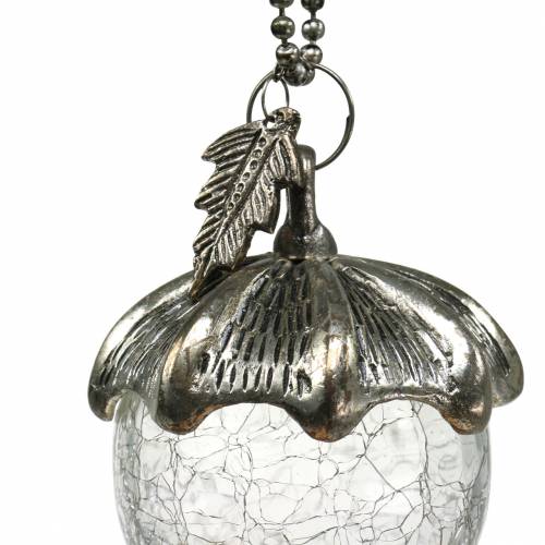 Floristik24 Décorations de sapin de Noël gland à accrocher métal verre argent 7cm 4pcs