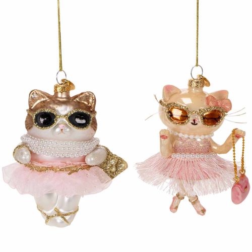 Ornements en verre en forme de chat avec tutu, décorations pour sapin de Noël, 11 cm, lot de 2