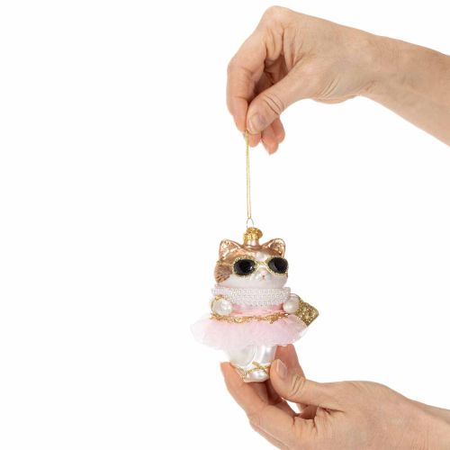 Ornements en verre en forme de chat avec tutu, décorations pour sapin de Noël, 11 cm, lot de 2 | Floristik24.be