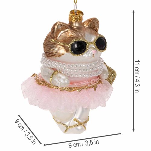 Ornements en verre en forme de chat avec tutu, décorations pour sapin de Noël, 11 cm, lot de 2 | Floristik24.be