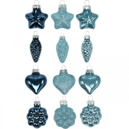 Floristik24 Mini décorations de sapin de Noël mix verre bleu, paillettes assorties 4cm 12pcs