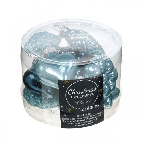 Floristik24 Mini décorations de sapin de Noël mix verre bleu, paillettes assorties 4cm 12pcs