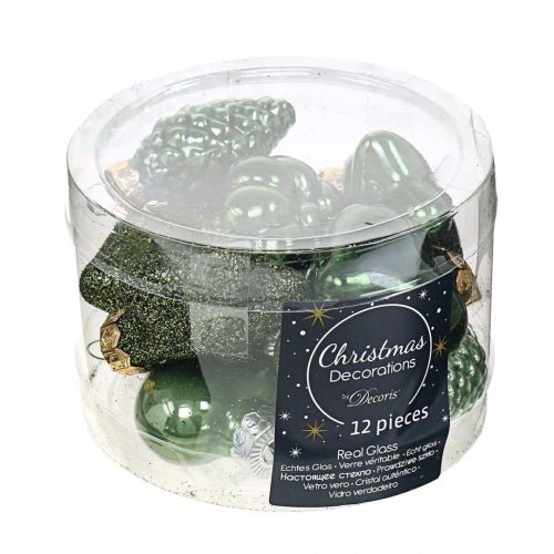 Floristik24 Mini décorations de sapin de Noël mélange verre vert Décorations de Noël assorties 4cm 12pcs