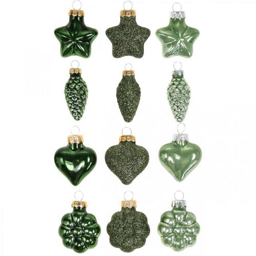 Floristik24 Mini décorations de sapin de Noël mélange verre vert Décorations de Noël assorties 4cm 12pcs