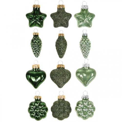 Floristik24 Mini décorations de sapin de Noël mélange verre vert Décorations de Noël assorties 4cm 12pcs