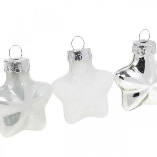 Floristik24 Mini décorations de sapin de Noël mix verre blanc, argent assorti 4cm 12pcs
