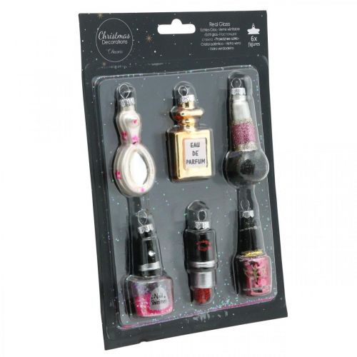 Floristik24 Décoration de sapin de Noël Beauty &amp; Glamour, pendentif en verre mélange cosmétique H5,5–7cm verre véritable 6pcs