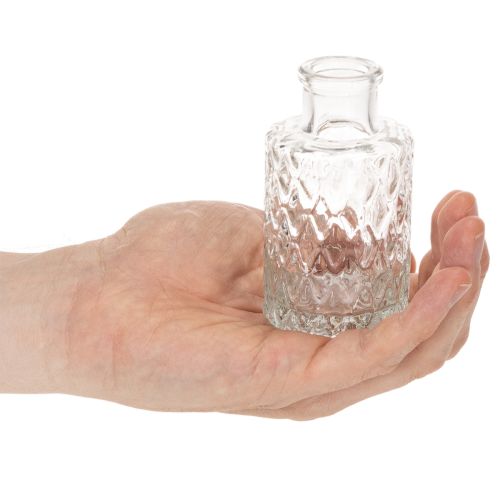 Mini vase en verre à motif losanges, petit vase de table, bouteille, transparent, 9 cm, lot de 6 | Floristik24.be