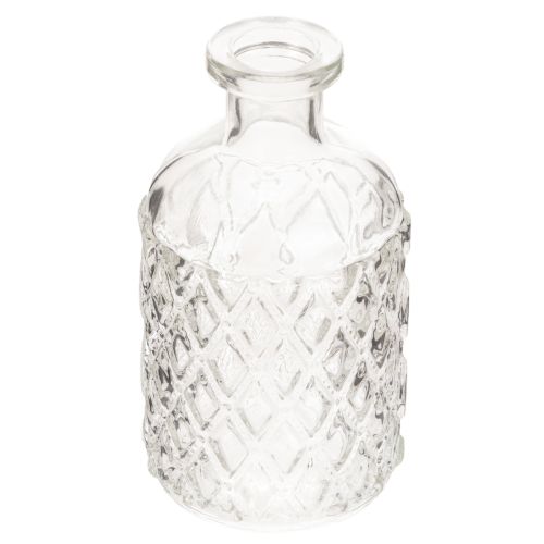 Bouteille en verre à motif losanges, bouteille décorative, vase, petit modèle, 13 cm, lot de 6