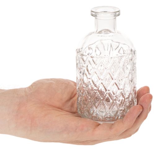 Bouteille en verre à motif losanges, bouteille décorative, vase, petit modèle, 13 cm, lot de 6 | Floristik24.be