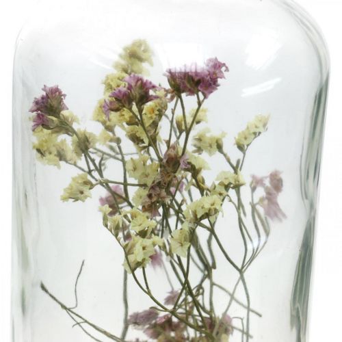 Article Verre avec bougeoir, verre décor fleurs séchées H16cm Ø8.5cm