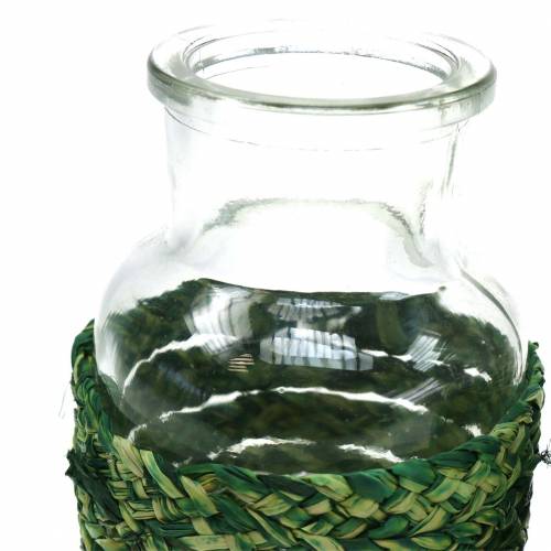 Article Bouteille en verre avec raphia vert H12,5cm 3pcs