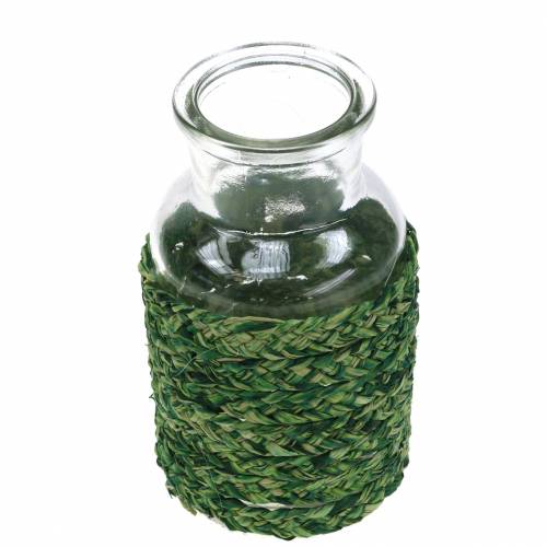 Floristik24 Bouteille en verre avec raphia vert H12,5cm 3pcs