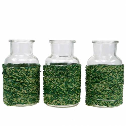 Floristik24 Bouteille en verre avec raphia vert H12,5cm 3pcs