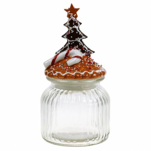 Pot en verre avec couvercle en céramique Pot à biscuits pain d&#39;épice blanc, marron H21.5cm