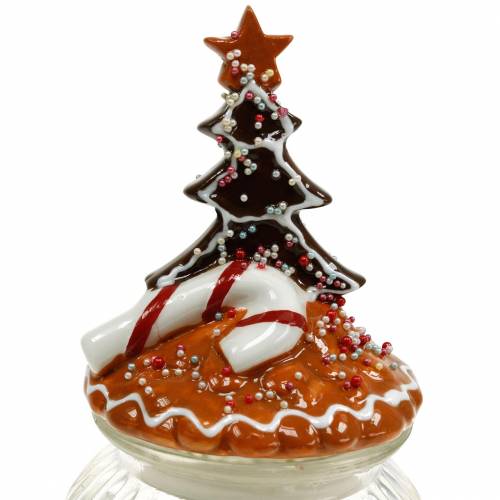 Floristik24 Pot en verre avec couvercle en céramique Pot à biscuits pain d&#39;épice blanc, marron H21.5cm