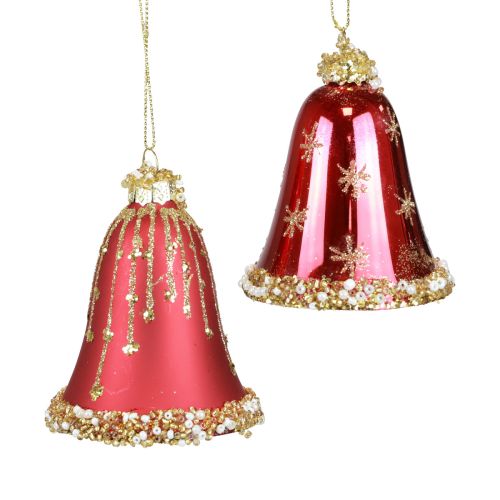 Floristik24 Cloche en verre Cloches de Noël rouge or Ø6,5cm H8,5cm 2pcs