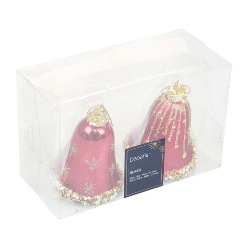 Floristik24 Cloche en verre Cloches de Noël rouge or Ø6,5cm H8,5cm 2pcs