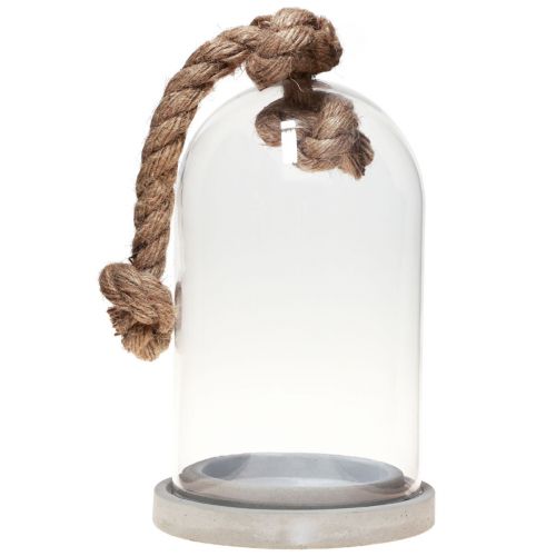 Article Cloche en verre avec plaque aspect béton et corde Ø17cm H28cm
