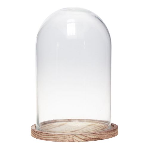 Floristik24 Cloche en verre avec plaque en bois décor verre Ø17cm H25cm