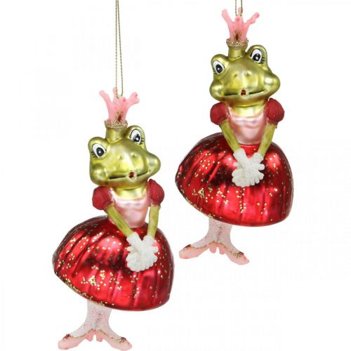 Floristik24 Princesse grenouille, décorations d&#39;arbre de Noël, décorations de conte de fées, pendentifs d&#39;arbre, vrai verre H14cm 2pcs