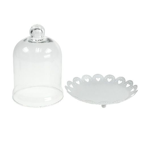 Floristik24 Hotte en verre avec plaque Ø15.5cm H17cm blanc