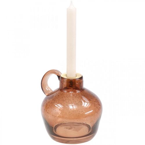 Article Bougeoir tige de verre bougie marron pichet décoratif en verre H15,5cm