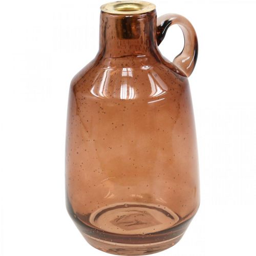 Bougeoir tige de verre bougie décoration verre marron H22cm