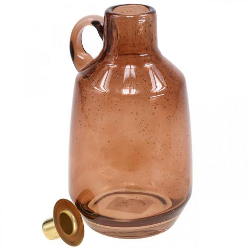 Article Bougeoir tige de verre bougie décoration verre marron H22cm