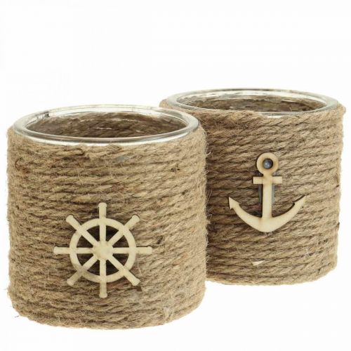 Floristik24 Photophore Maritim lanterne verre Ø10.5cm H10cm 2pcs