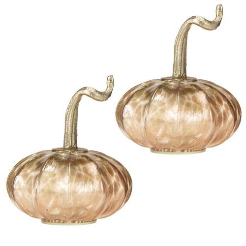 Floristik24 Décoration de table citrouille en verre citrouille d&#39;automne verre métal H14cm 2 pcs