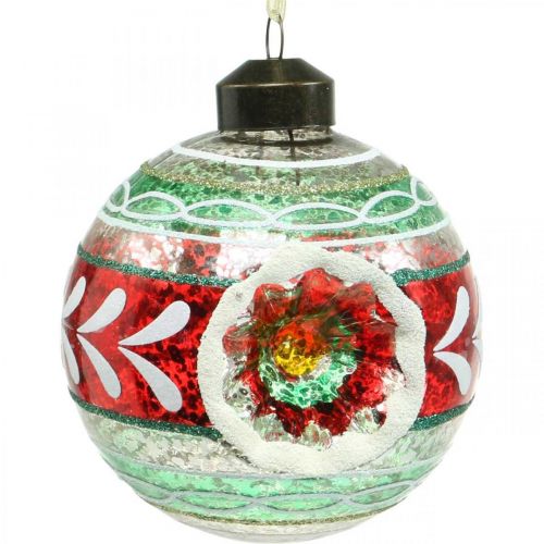 Article Boules de sapin de Noël avec motif, décorations d&#39;arbres, boules de Noël colorées H9cm Ø8cm verre véritable 3pcs